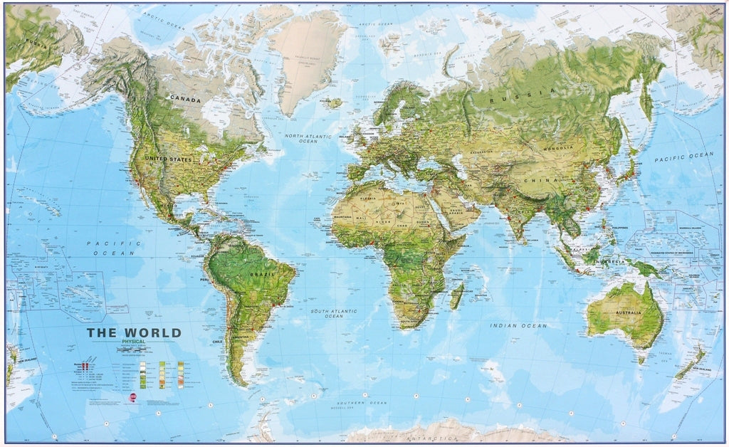 Carte murale plastifiée  (en anglais) - Monde environnemental - 136 x 86 cm | Maps International