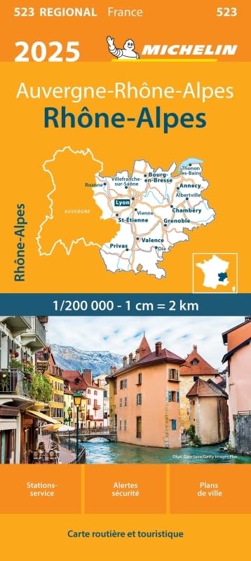 Carte régionale n° 523 - Auvergne-Rhône-Alpes : Rhône-Alpes 2025 | Michelin