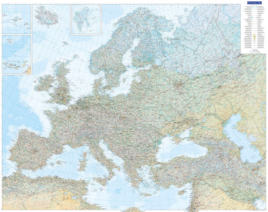Carte murale plastifiée - Europe physique - 126 x 100 cm | Kümmerly & Frey