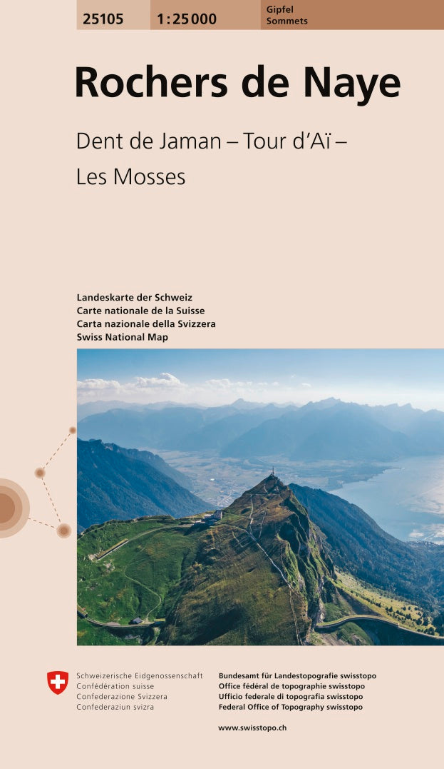 Carte de randonnée spéciale sommet n° 25105 - Rochers de Naye : Dent de Jaman, Tour d'Aï (Suisse) | Swisstopo - 1/25 000