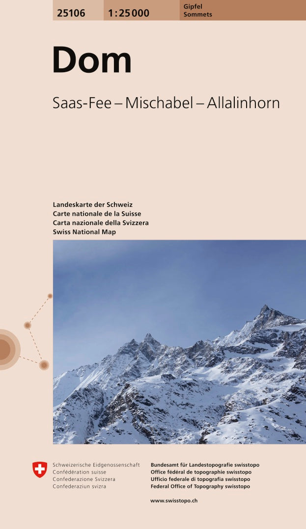 Carte de randonnée spéciale sommet n° 25106 - Dom : Saas-Fee, Mischabel, Allainhorn (Suisse) | Swisstopo - 1/25 000