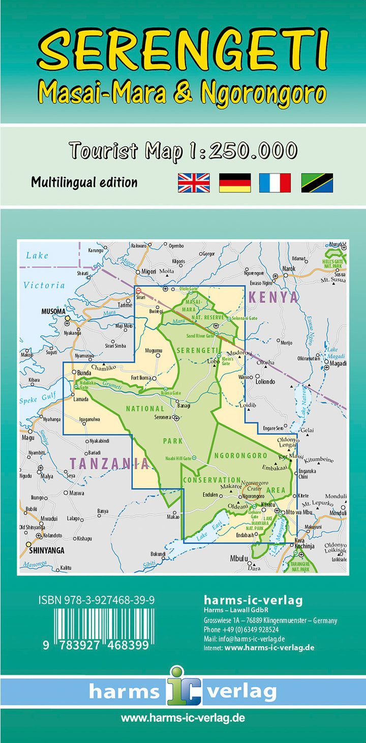 Carte touristique - Serengeti, Masai-Mara, Ngorongoro (Tanzanie) | Harms Verlag