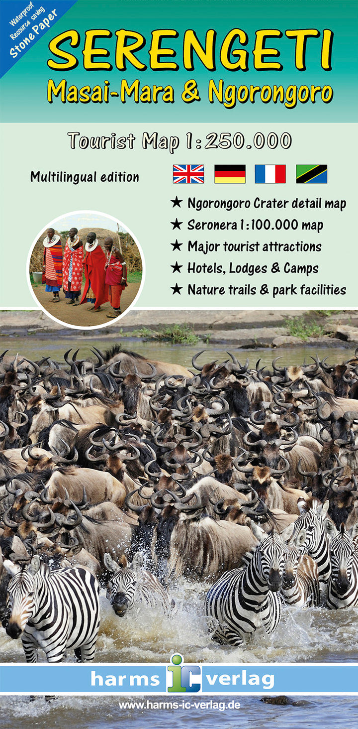 Carte touristique - Serengeti, Masai-Mara, Ngorongoro (Tanzanie) | Harms Verlag