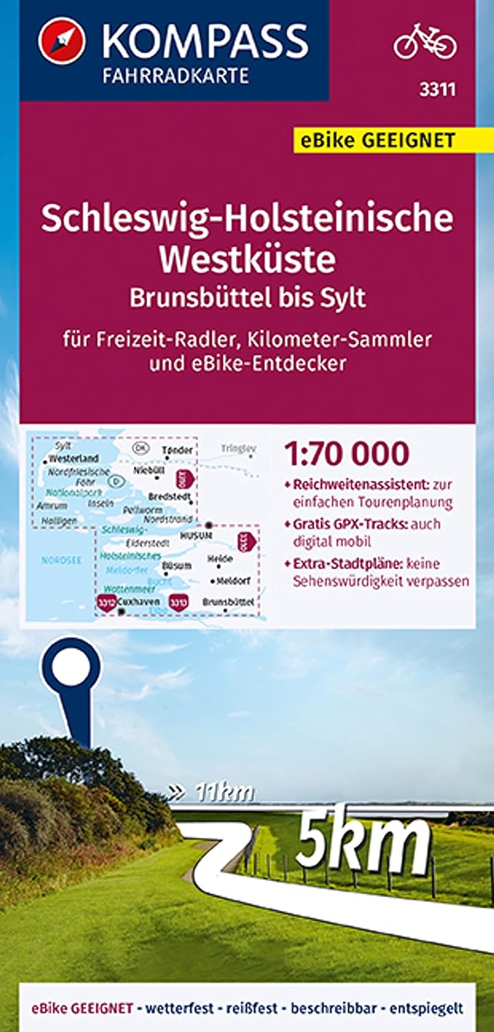 Carte cycliste n° F3311 - Schleswig Holsteinische Westküste, Brunsbüttel bis Sylt (Allemagne) | Kompass
