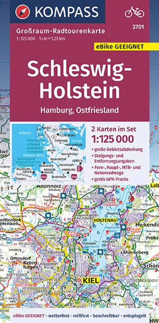Carte cycliste n° F3701 - Schleswig-Holstein, Hamburg, Ostfriesland (Allemagne) | Kompass
