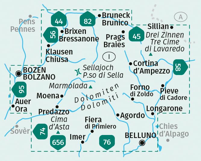 Lot de 4 cartes de randonnée n° 672 - Dolomites (Italie) | Kompass