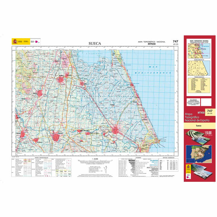 Carte topographique de l'Espagne n° 0747 - Sueca | CNIG - 1/50 000
