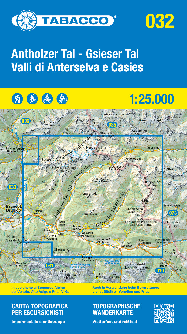 Carte de randonnée n° 32 - Anterselva et Casies (Italie) | Tabacco