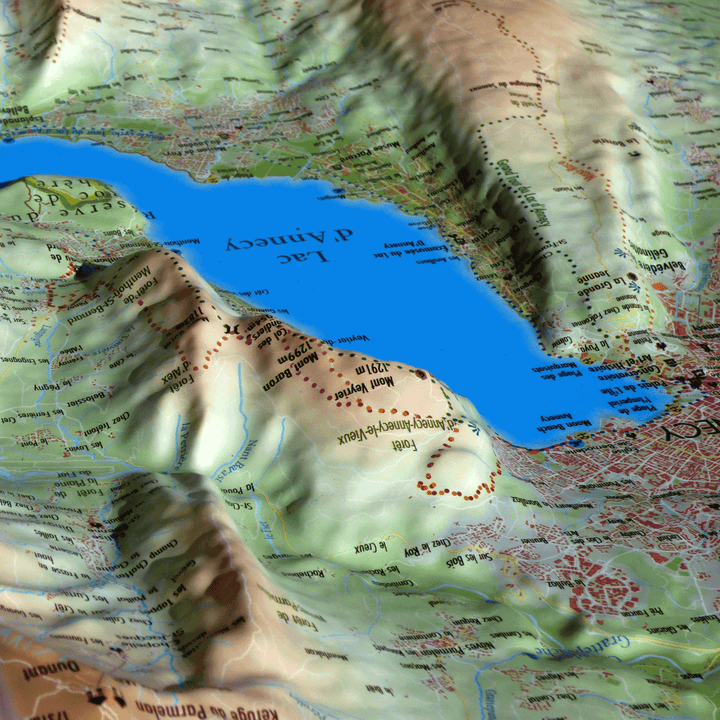 Carte murale en relief - Lac d'Annecy - 61 cm x 41 cm | 3D Map