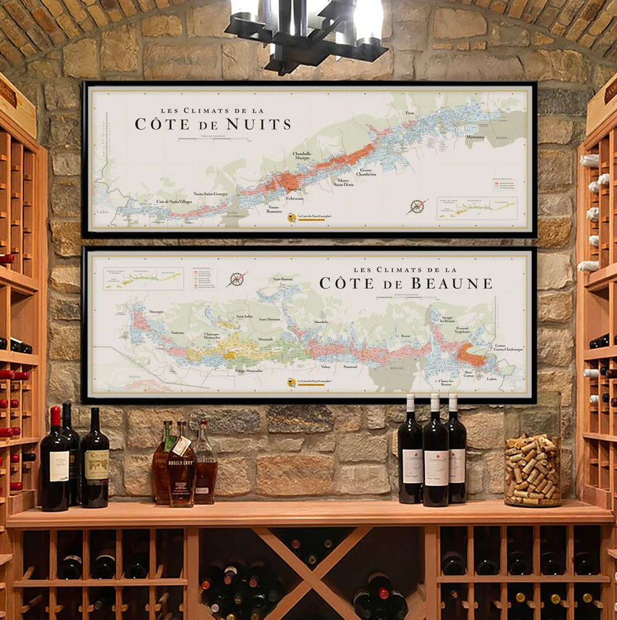 Affiche (lot de 2) - Carte des climats de la Côte de Nuits et Côte de Beaune (Bourgogne) - 150 x 50 cm carte murale petit tube La carte des vins 