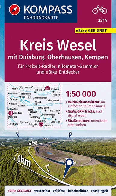 Carte cycliste n° F3214 - Kreis Wesel / Duisburg - Oberhausen - Kempen (Allemagne) | Kompass carte pliée Kompass 