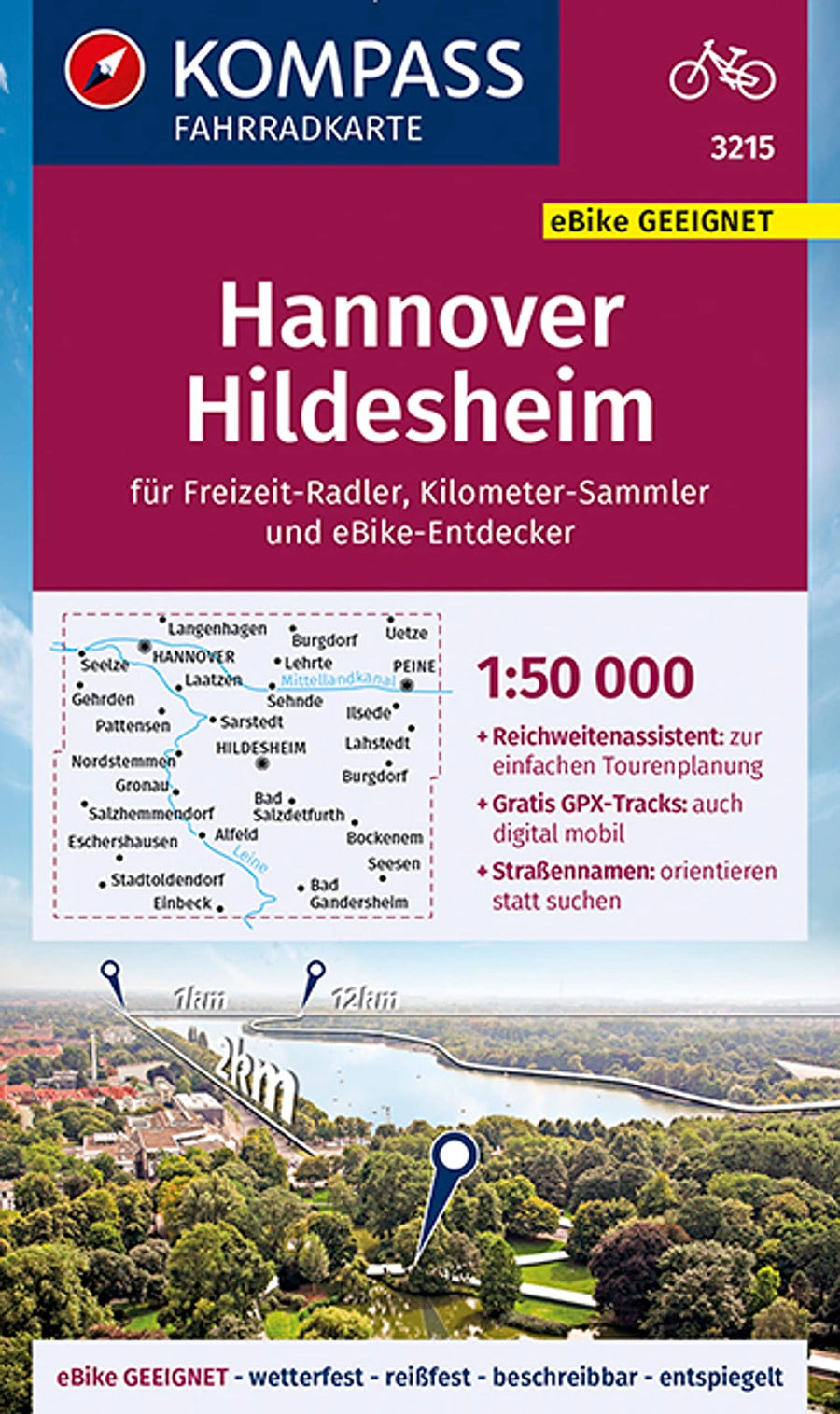 Carte cycliste n° F3215 - Hannover, Hildesheim (Allemagne) | Kompass carte pliée Kompass 