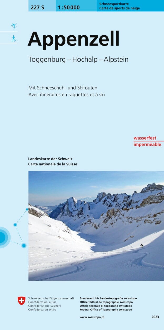 Carte de randonnée à ski n° 227S - Appenzell, Toggenburg, Hochalp, Alpstein (Suisse) | Swisstopo - ski au 1/50 000 carte pliée Swisstopo 