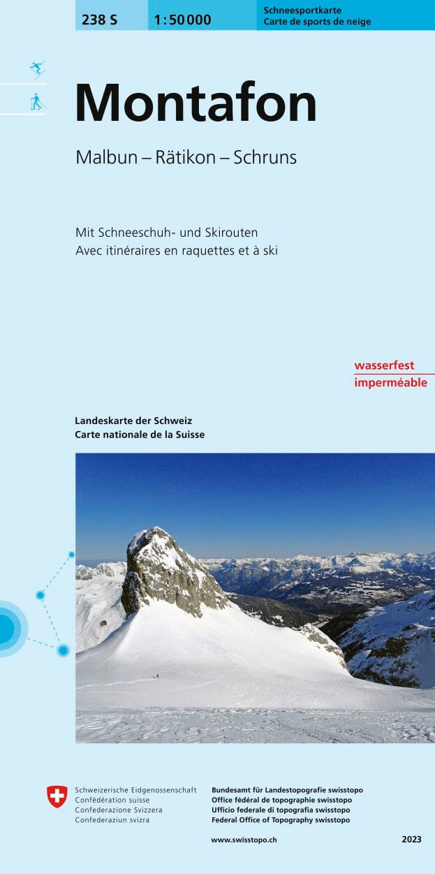 Carte de randonnée à ski n° 238S - Montafon, Malbun, Rätikon, Schruns (Suisse) | Swisstopo - ski au 1/50 000 carte pliée Swisstopo 