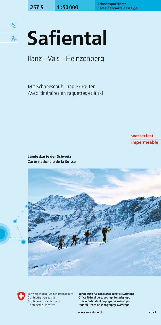 Carte de randonnée à ski n° 257S - Safiental (Ilanz, Vals, Heizenberg), Suisse | Swisstopo - ski au 1/50 000 carte pliée Swisstopo 