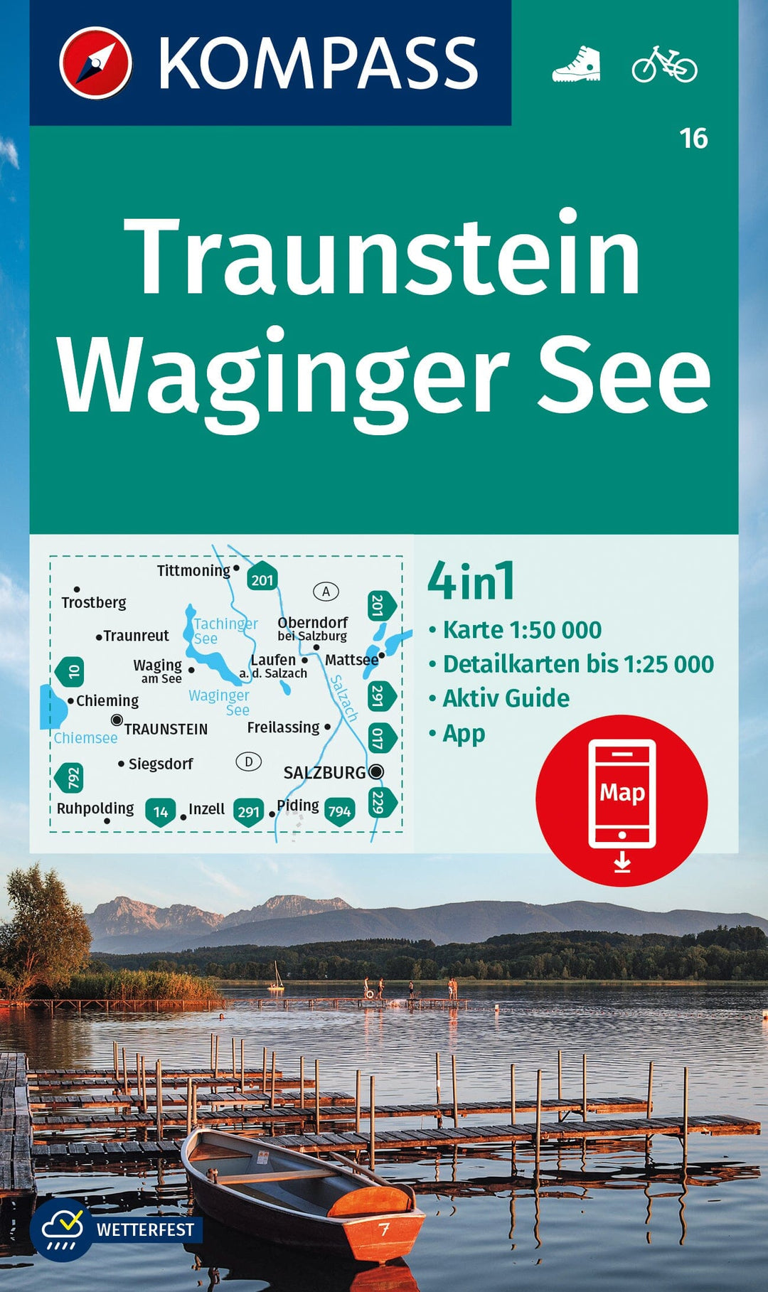 Carte de randonnée n° 016 - Traunstein, Waginger See (Allemagne) | Kompass carte pliée Kompass 