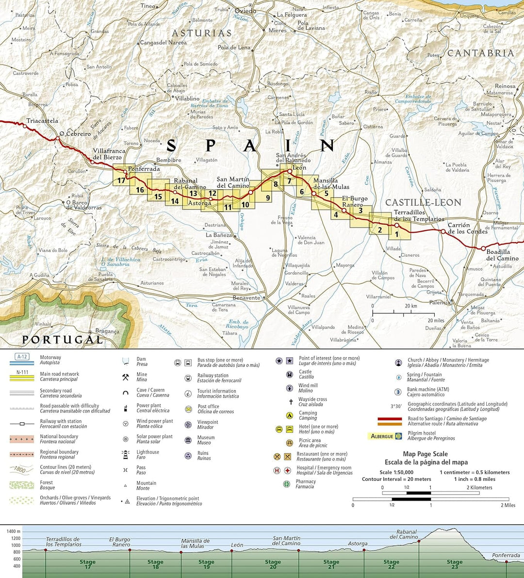 Carte de randonnée n° 4004 - Camino de Santiago 3 : Terradillos de los Templarios to Ponferrada | National Geographic carte pliée National Geographic 