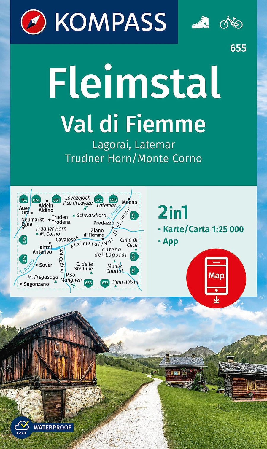 Carte de randonnée n° 655 - Fleimstal, Val di Fiemme (Italie) | Kompass carte pliée Kompass 