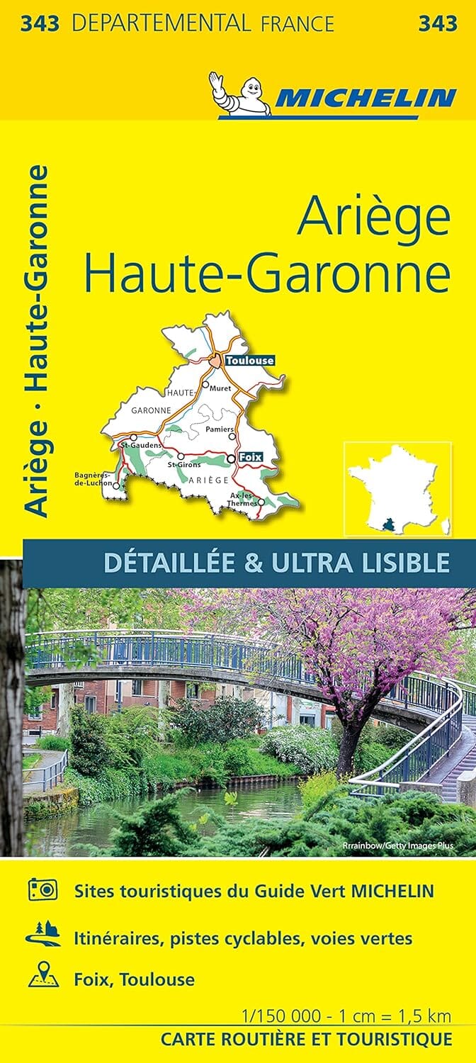 Carte départementale n° 343 - Ariège, Haute-Garonne | Michelin carte pliée Michelin 