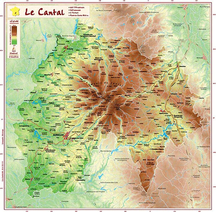 Carte en relief petit format - Cantal - 32 X 32 cm carte relief petit format Reliefs Editions 