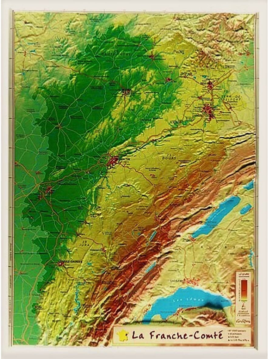 Carte en relief petit format - Franche-Comté - 42 X 31 cm carte relief petit format Reliefs Editions 
