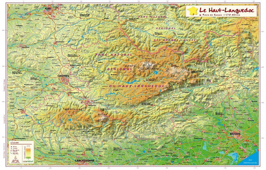 Carte en relief petit format - Parc naturel régional du Haut-Languedoc - 31 X 42 cm carte relief petit format Reliefs Editions 