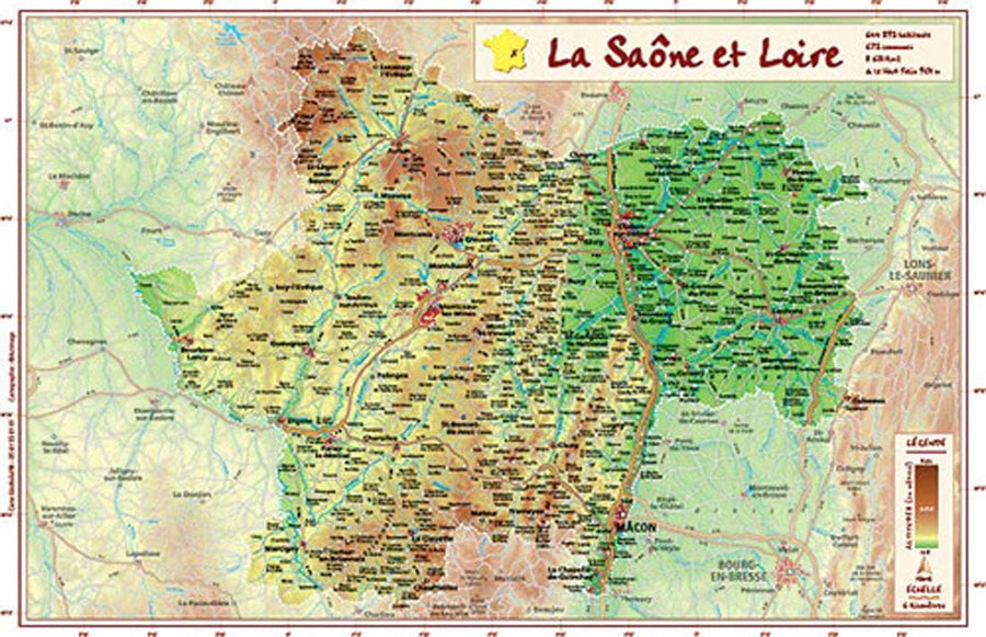 Carte en relief petit format - Saône et Loire - 21,6 X 31,4 cm carte relief petit format Reliefs Editions 