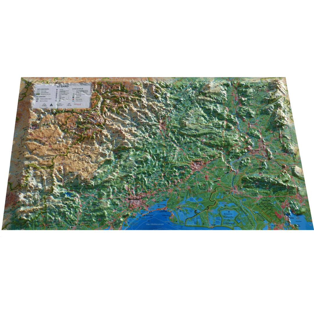 Carte murale en relief - Gard - 61 cm x 41 cm | 3D Map carte relief 3D Map 