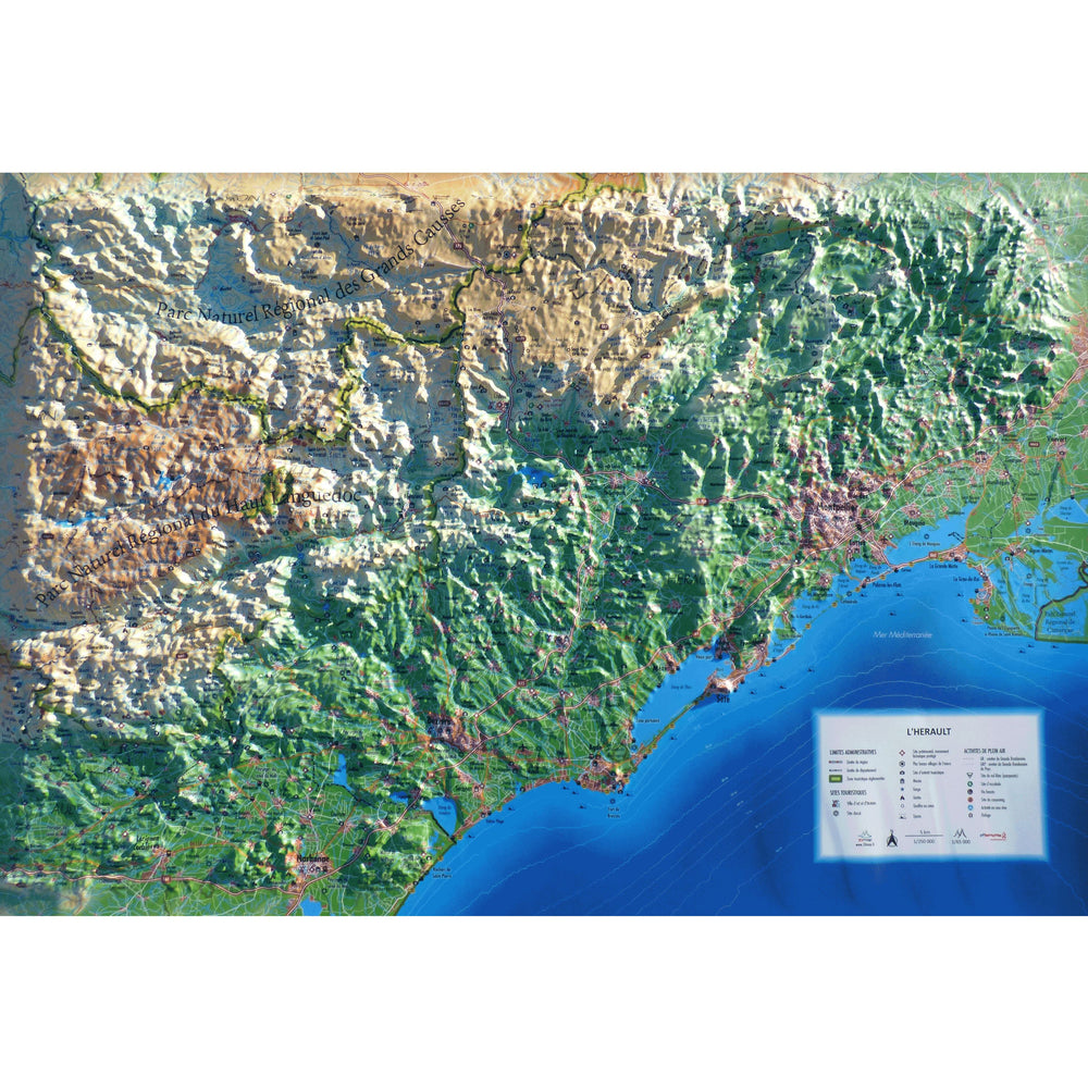 Carte murale en relief - Hérault - 61 cm x 41 cm | 3D Map carte relief 3D Map 