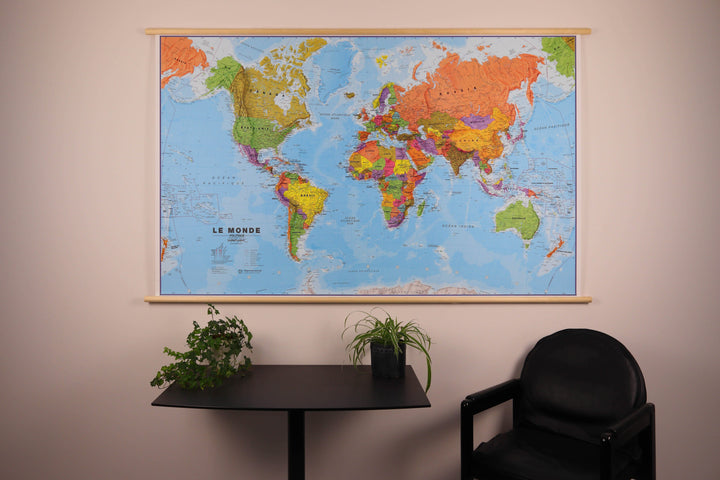 Carte murale géante plastifiée avec lattes de maintien en bois - Monde politique - 1/20M (197 x 117 cm) | Maps International carte murale hors dimensions Maps International 