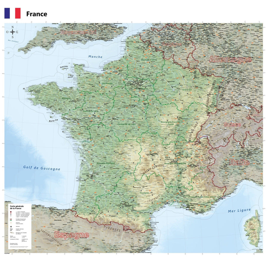 Carte murale plastifiée - France physique (100 x 100 cm) | GeoMetro carte murale petit tube taux réduit GeoMetro 