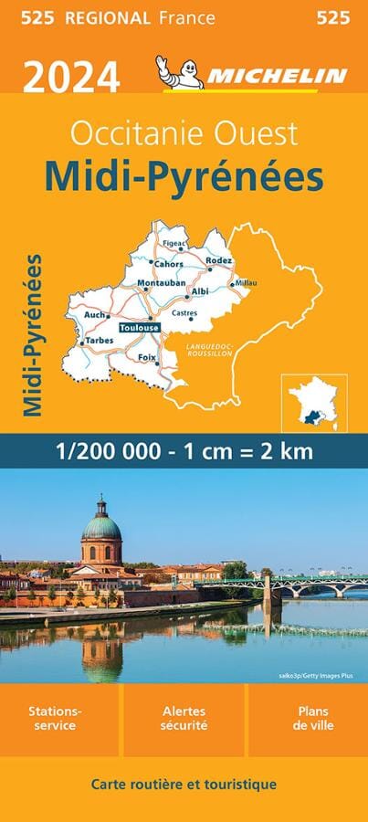 Carte régionale n° 525 - Occitanie Ouest : Midi-Pyrénées 2024 | Michelin carte pliée Michelin 