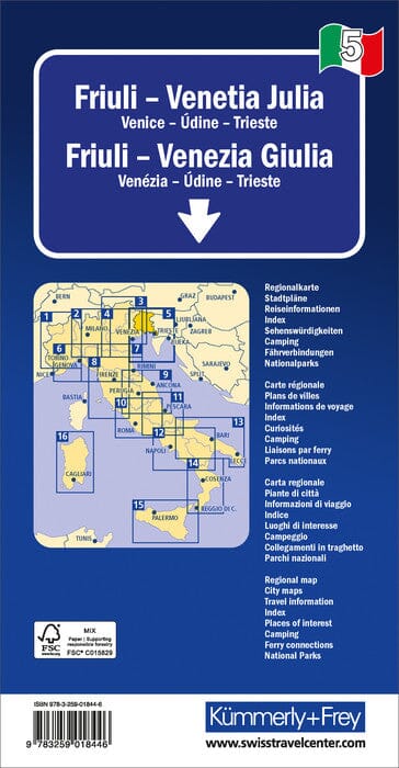 Carte routière - Frioul-Vénétie Julienne (Venise, Udine, Trieste) | Kümmerly & Frey carte pliée Kümmerly & Frey 