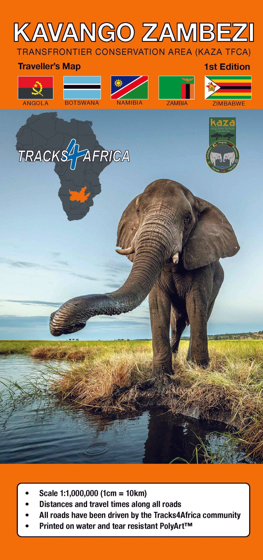 Carte routière - Kavango Zambezi - Transfrontier conservation area (KAZA TFCA) | Tracks4Africa carte pliée Tracks4Africa 