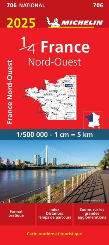 Carte routière n° 706 - 1/4 France - Nord-Ouest 2025 | Michelin carte pliée Michelin 