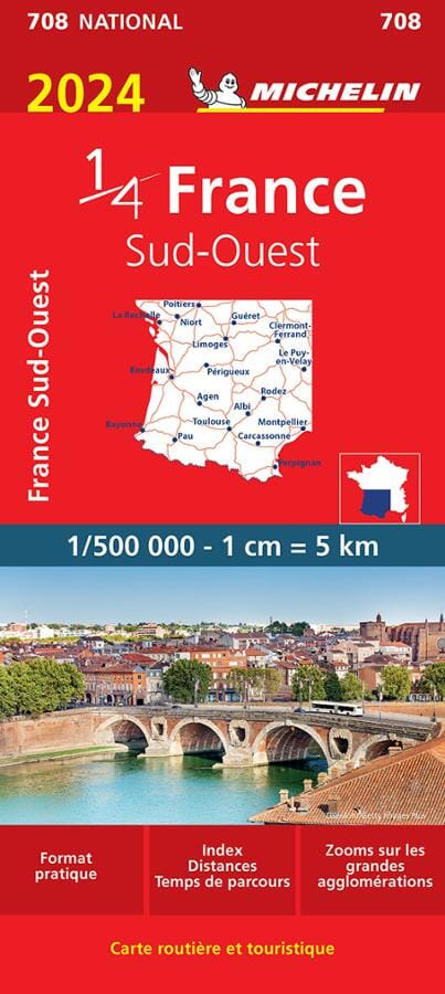 Carte routière n° 708 - 1/4 France - Sud-Ouest 2024 | Michelin carte pliée Michelin 