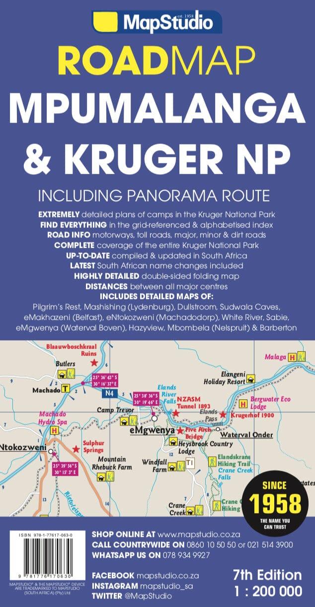 Carte routière - Province du Mpumalanga & Parc National Kruger (Afrique du Sud) | MapStudio carte pliée MapStudio 
