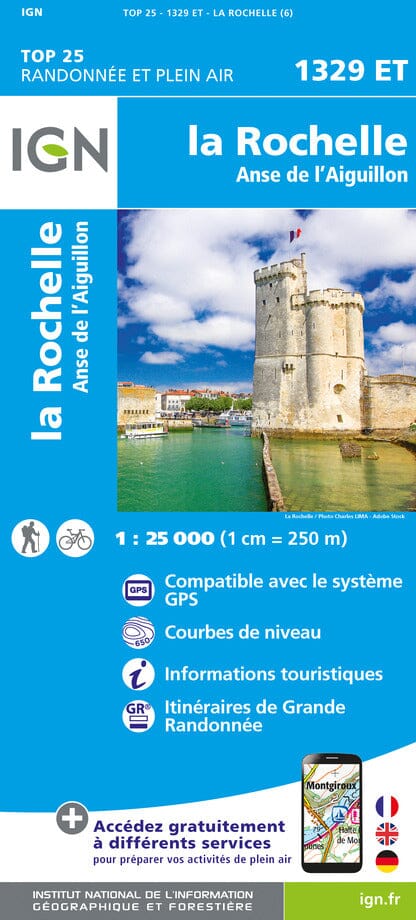 Carte TOP 25 n° 1329 ET - La Rochelle, Anse de l'Aiguillon | IGN carte pliée IGN 