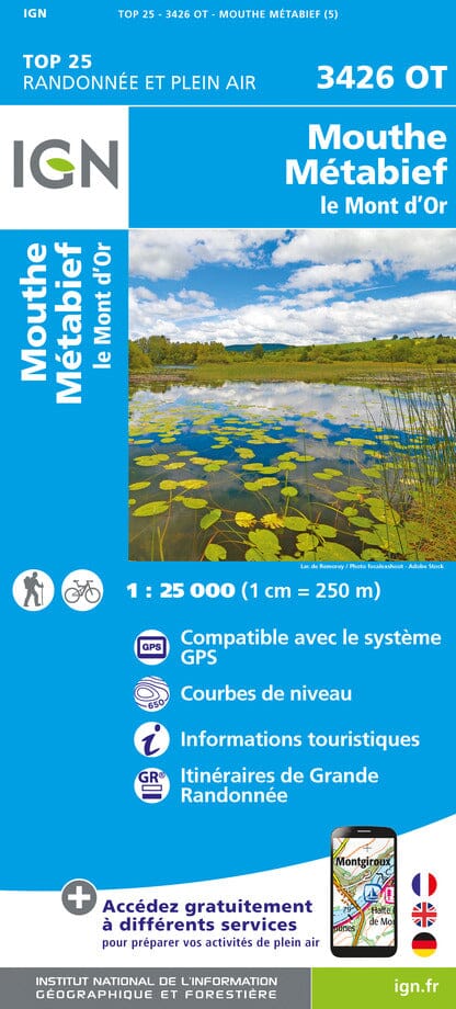 Carte TOP 25 n° 3426 OT - Mouthe, Métabief, Le Mont d'Or | IGN carte pliée IGN 