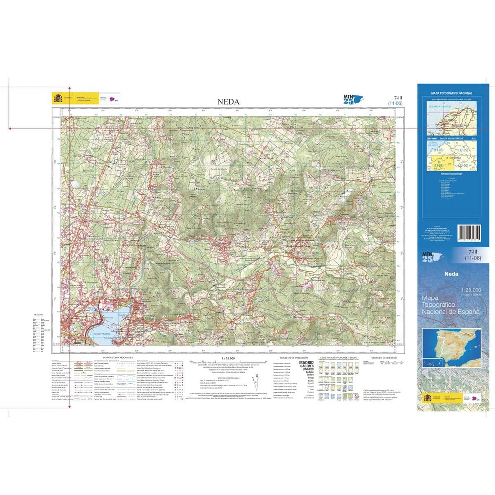 Carte topographique de l'Espagne n° 0007.3 - Neda | CNIG - 1/25 000 carte pliée CNIG 