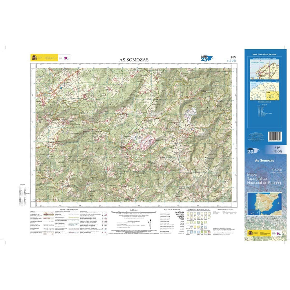 Carte topographique de l'Espagne n° 0007.4 - As Somozas | CNIG - 1/25 000 carte pliée CNIG 