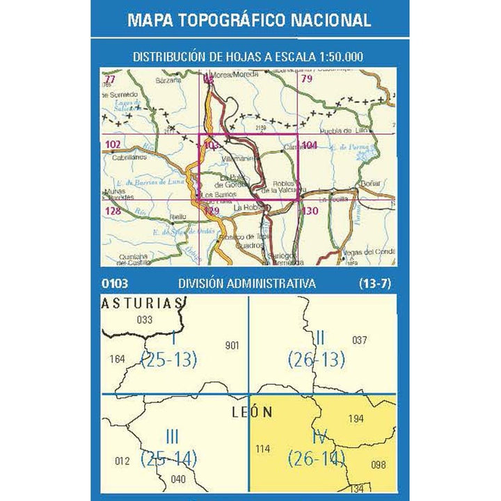 Carte topographique de l'Espagne n° 0103.4 - La Pola de Gordón | CNIG - 1/25 000 carte pliée CNIG 