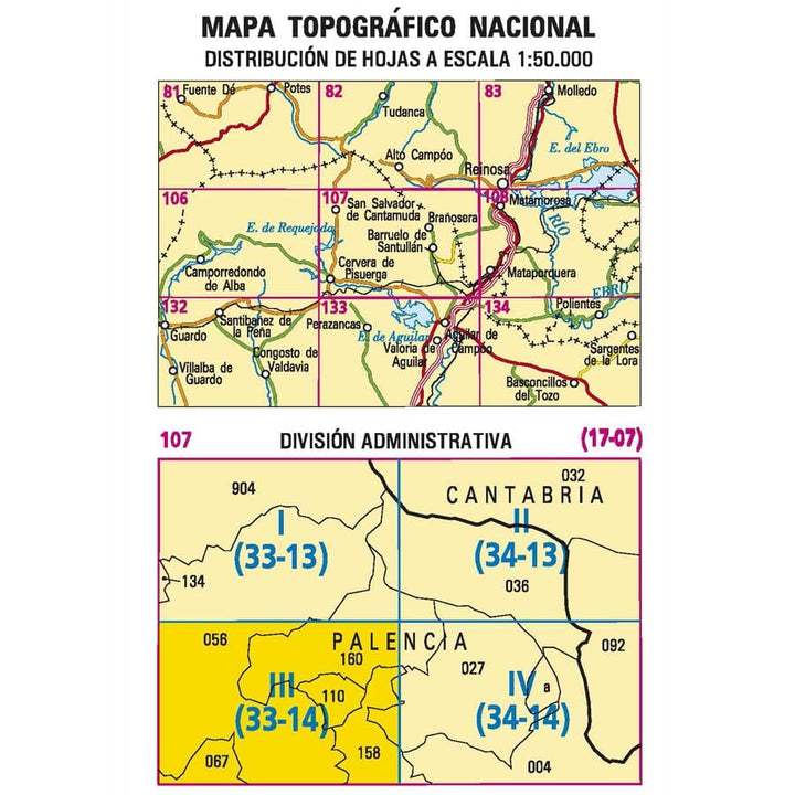 Carte topographique de l'Espagne n° 0107.3 - Cervera de Pisuerga | CNIG - 1/25 000 carte pliée CNIG 