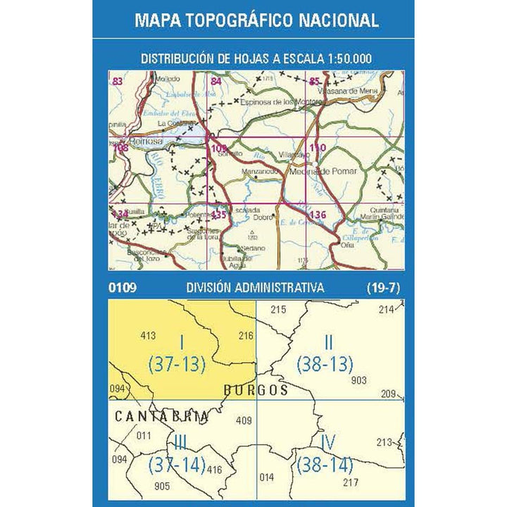 Carte topographique de l'Espagne n° 0109.1 - Soncillo | CNIG - 1/25 000 carte pliée CNIG 