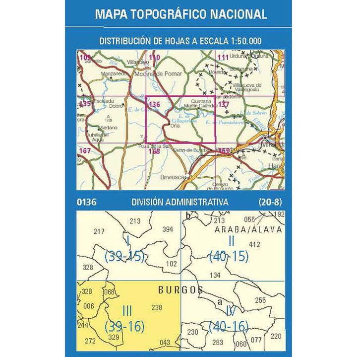 Carte topographique de l'Espagne n° 0136.3 - Oña | CNIG - 1/25 000 carte pliée CNIG 