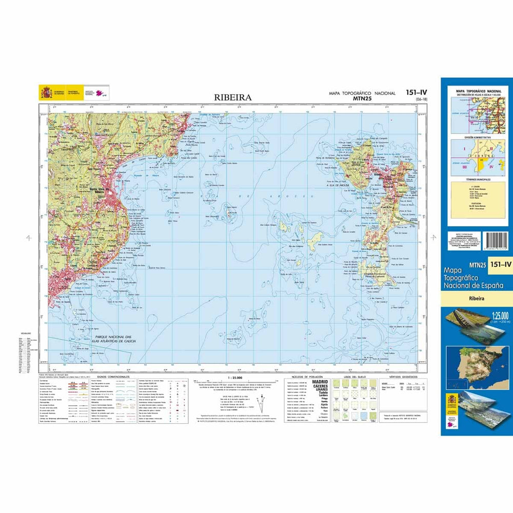 Carte topographique de l'Espagne n° 0151.4 - Ribeira | CNIG - 1/25 000 carte pliée CNIG 