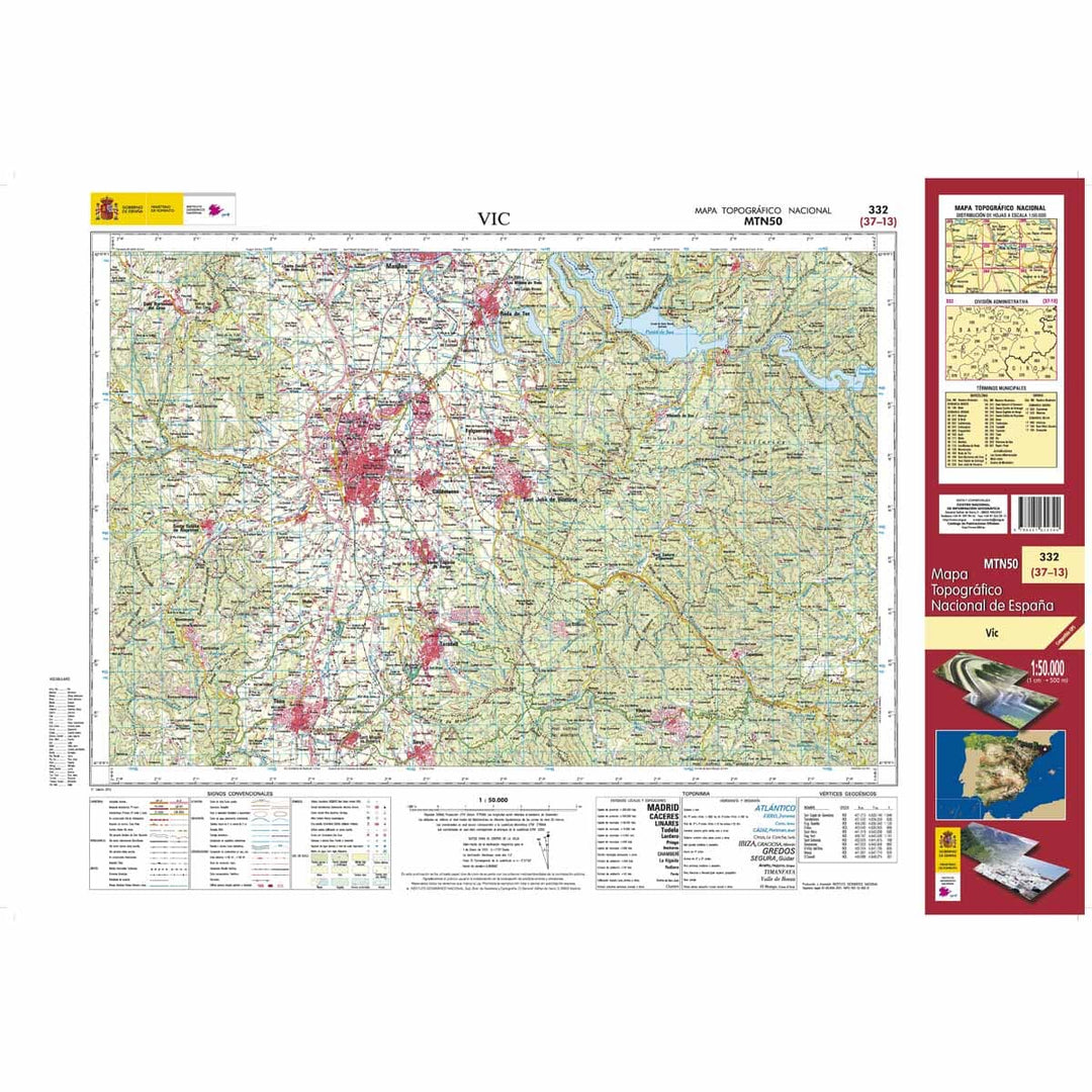 Carte topographique de l'Espagne n° 0332 - Vic | CNIG - 1/50 000 carte pliée CNIG 