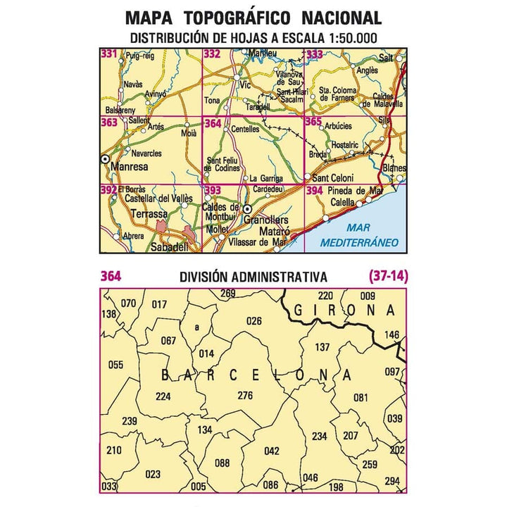 Carte topographique de l'Espagne n° 0364 - La Garriga | CNIG - 1/50 000 carte pliée CNIG 