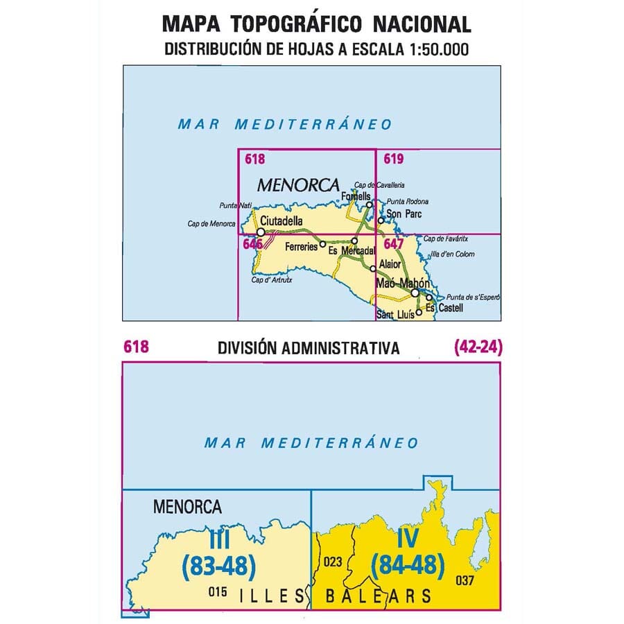 Carte topographique de l'Espagne n° 0618.4 - Fornells (Minorque) | CNIG - 1/25 000 carte pliée CNIG 