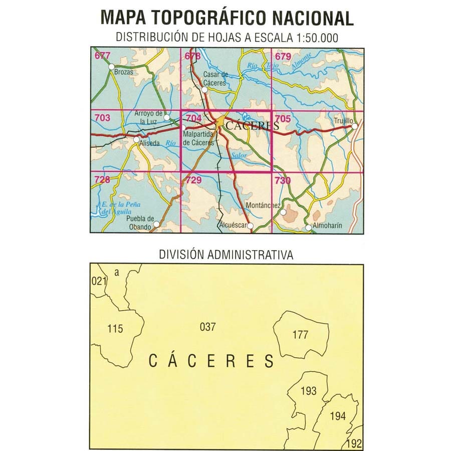 Carte topographique de l'Espagne n° 0704 - Cáceres | CNIG - 1/50 000 carte pliée CNIG 